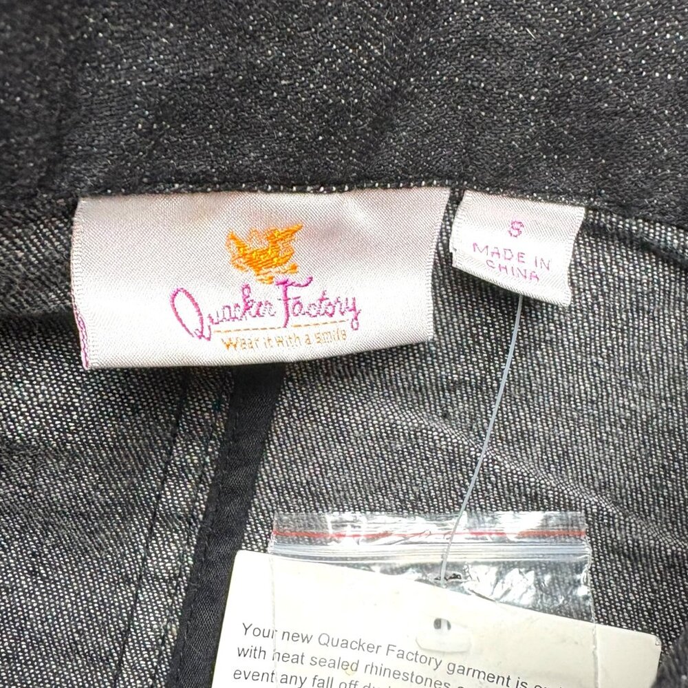 Quacker Factory Jeanne Black Denim Rhinestone Ruffle Jacket - Picture 2 of 11
